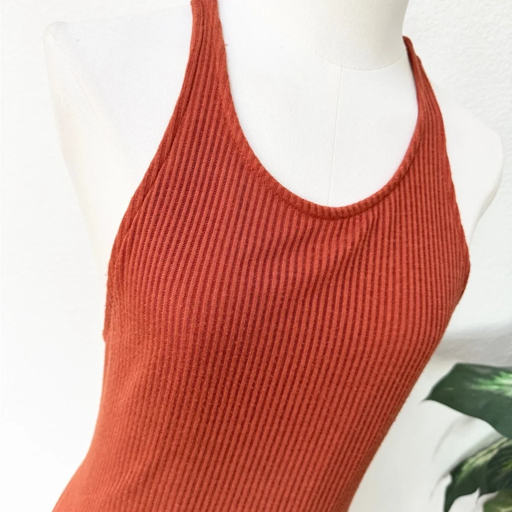Urban Outfitters Sparkle & Fade Rust Ribbed Sheer Tank Dress M - Picture 6 of 9